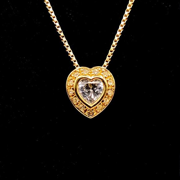 Signed NADRI 18k Gold Plated Halo Heart Necklace Cubic Zirconia CZ  Box Chain - Picture 1 of 7